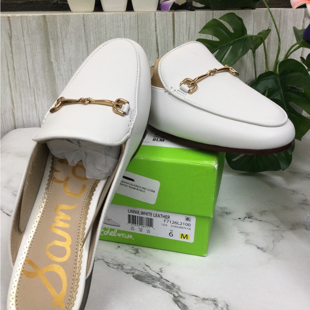 NWT. Sam Edelman Linnie White Leather Horsebit Mules